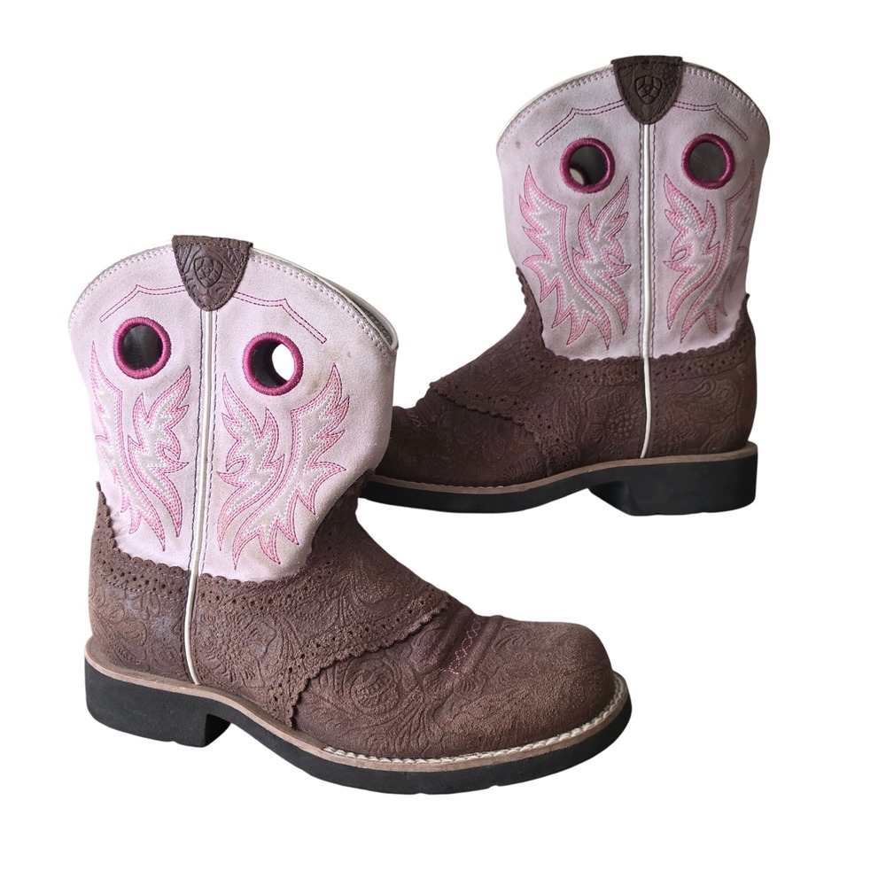 Ariat Fatbaby Brown Pink Floral Embossed Leather Western Boots 10029757 Womens 5